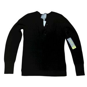 Wicked Wool NWT Merino Wool Henley Sweater Black Size XS EUC Classic Minimalist